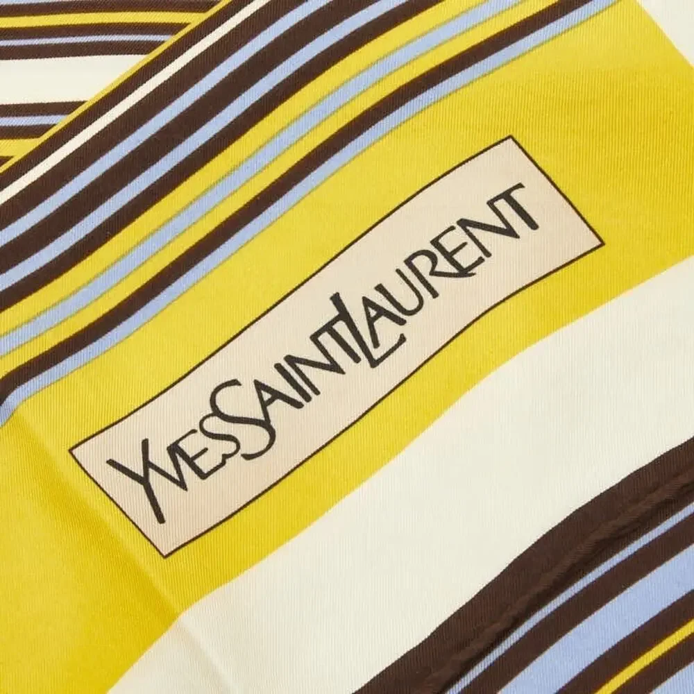 Saint Laurent Border Pattern Silk Scarf Brown